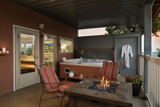 Patio with hot tub