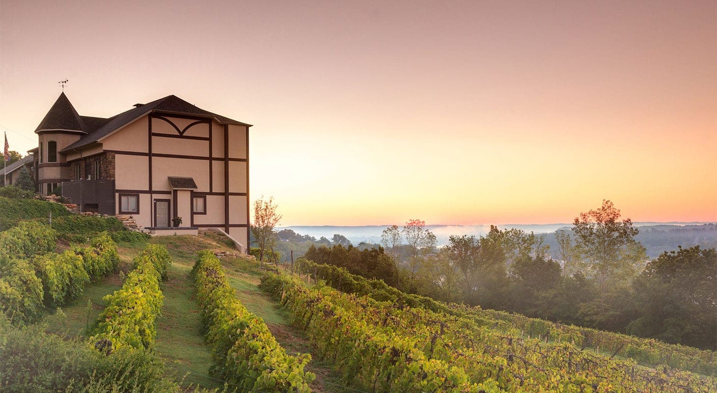 Exterior of Hermann Hill with Vineyards in front